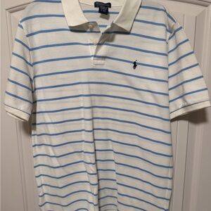 Ralph Lauren Men's Polo Shirt in White and Blue Stripes